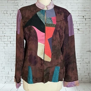 Chico's Patchwork Art to Wear Blazer Jacke Gr. Large / 2 gefüttert Schmuckfarben Unikat - Bild 1 von 12