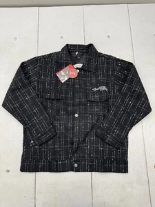 College League Black White Check Print Embroidered Button Up Jacket Mens Size L - Picture 1 of 6
