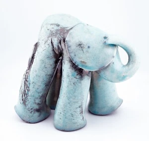 Lovely Vintage Blue Glaze Studio Art Pottery Stylised Elephant - Picture 1 of 4