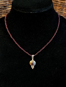 Granat & Sterling Silber Perlen Statement Halskette mit Anhänger Januar Geburtsstein - Bild 1 von 7