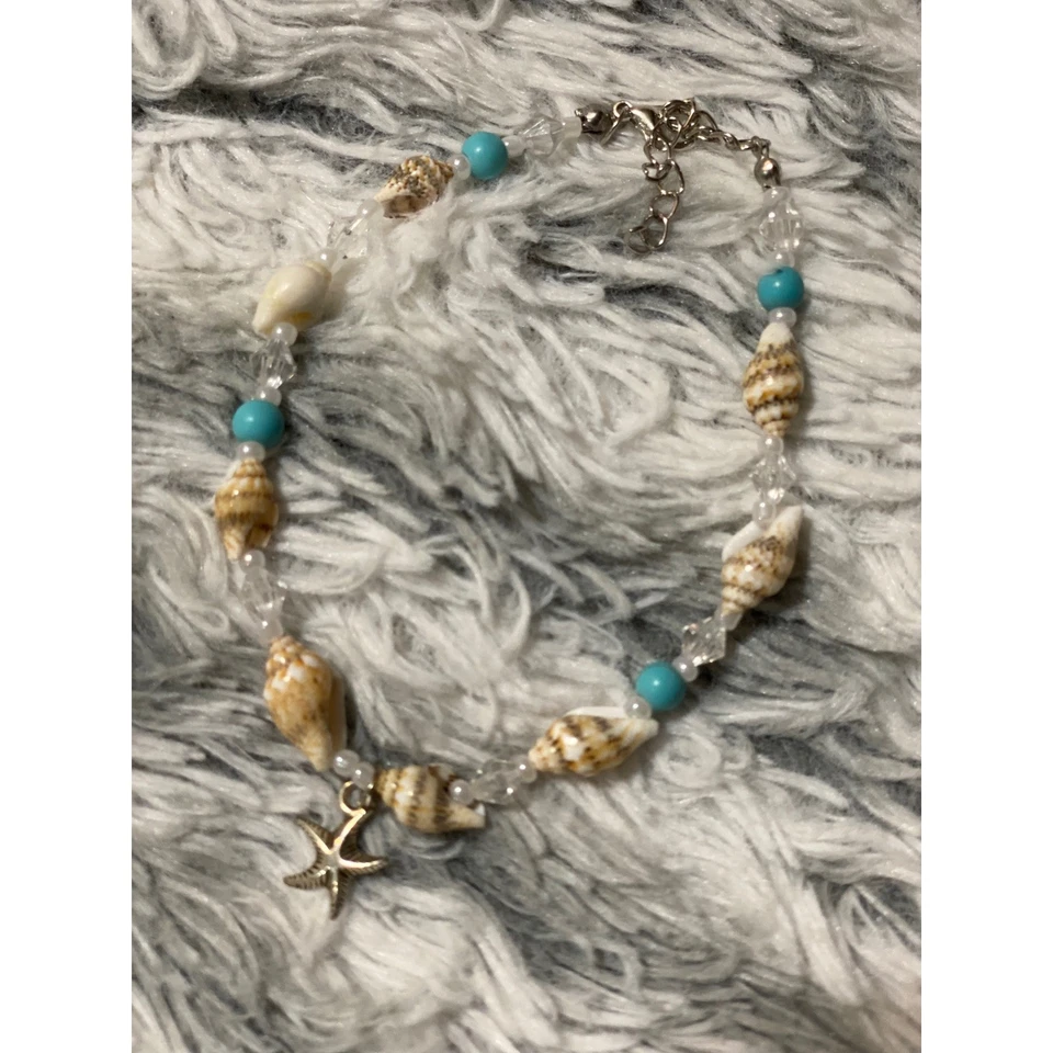 Beach Shell Anklet Starfish Charm Boho Beaded Turquoise Adjustable Women's - Image 1 of 1