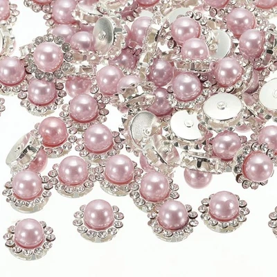 12mm Pearl Sew on Rhinestones,100Pcs Metal Flatback Base Gems Crystal,Light Pink - Image 1 of 4