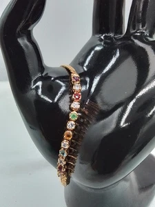 7" ELEGANT VTG ESTATE TENNIS BRACELET MULTI-COLOR RHINESTONE GOLDTONE BOX CLASP - Picture 1 of 16