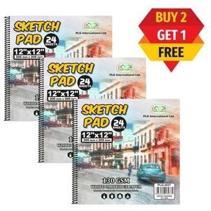 [Set of 3] 12"x12" Sketch Pads Spiral Book 130 GSM Cartridge Paper Drawing Art - Picture 1 of 20