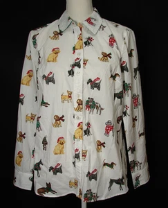 Neu Talbots modern klassisch weiß Knopfleiste Hemd Urlaub Weihnachten Hunde Gr. M - Bild 1 von 8