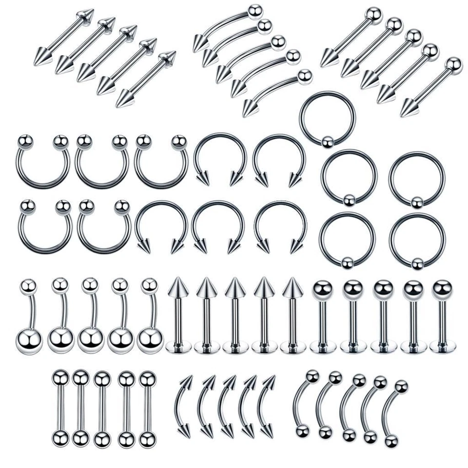 110Pcs Professional Nose Lip Tongue Tragus Navel Belly Stud - Image 1 of 1