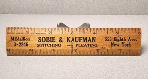 Vintage Adv. 6" Holzlineal - Sobie & Kaufman Nähen - New York, New York ~ AD-55 - Bild 1 von 9