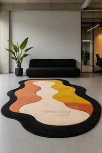 Hand-Tufted Wool Area Rug 4x8 ft – Modern Irregular Neutral Carpet eco friendly. - Picture 1 of 8