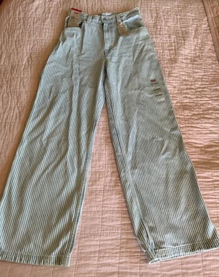 Pantalones de carpintero Levi Cench holgados a rayas pierna ancha para mujer talla 26 Foto 1 de 4