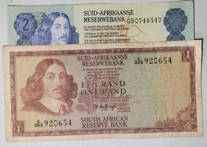 LOT SET 2 SOUTH AFRICA 1 rand (1973-1975) P-115a; 2 rand (1978-1980) P-118d - Picture 1 of 5