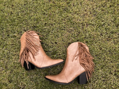 McKenna Western Ankle Boots by Beast Fashion, Taupe, Women's 9, Fringe - Image 1 of 4