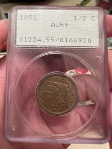 1851 AU55 PCGS Rattler Half Cent. Undergraded? - Bild 1 von 4