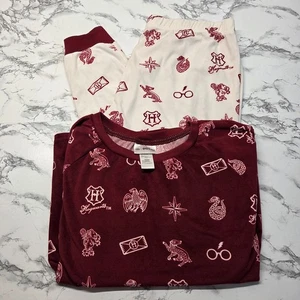 Harry Potter groß weiß weinrot Hogwarts Logo Langarm Fleece Pyjama Lounge Set - Bild 1 von 13