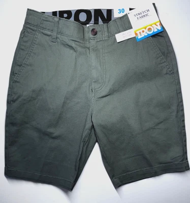 IRON CO Men's Stretch Shorts (SIZE 30) Flex Waist Flat Front TRUE OLIVE New Tag! - Image 1 of 4