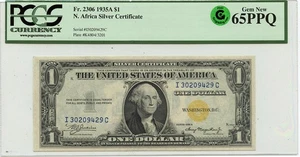1935A $1 N. Africa Silver Certificate FR#2306 PCGS GEM 65 PPQ - Picture 1 of 2