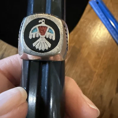 G & S Sterling silver Southwestern Thunderbird biker ring size 11.5 turquoise - Image 1 of 4