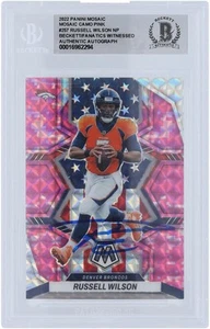 Russell Wilson Denver Broncos Signed 2022 Panini Mosaic Pink Camo #257 BAS Card - Picture 1 of 2