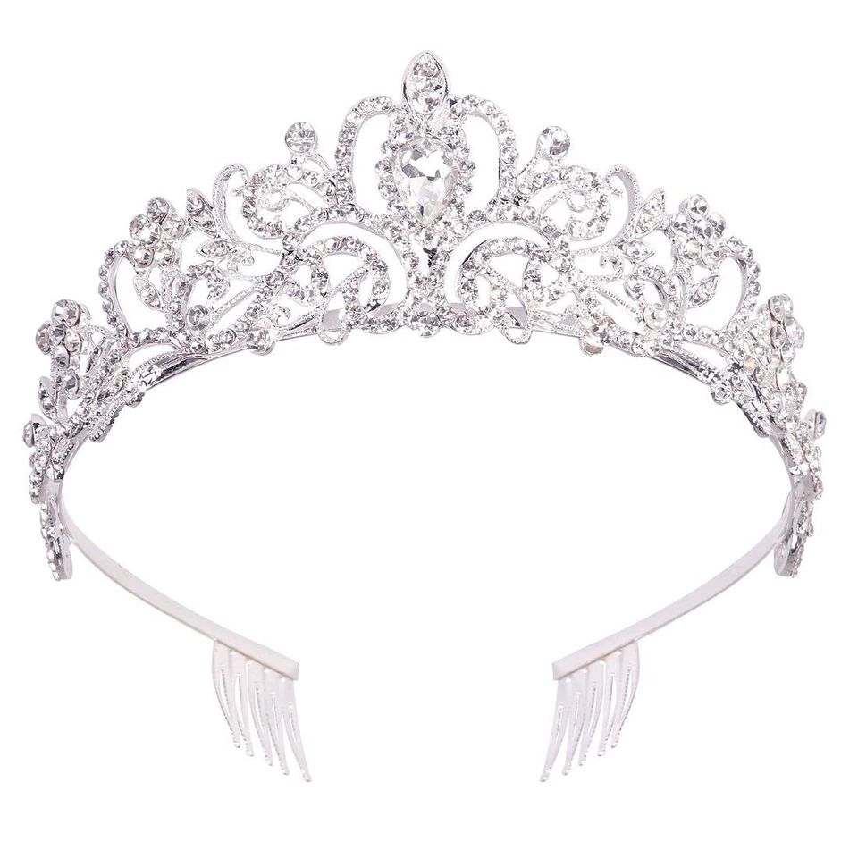 Didder Silver Crystal Tiara Crowns for Women Girls Princess Elegant 01