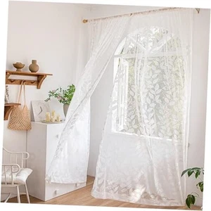 Lace White Sheer Curtains for Bedroom 95 inch Long Country Chic Rose Floral - Picture 1 of 8