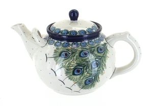 Blue Rose Polish Pottery Peacock Feather Large Teapot - Picture 1 of 1