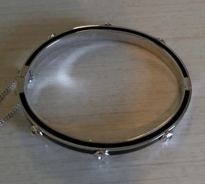 NWOT Henri Bendel Bracelet Black Enamel Silvertone Crystal Bangle - Picture 1 of 5