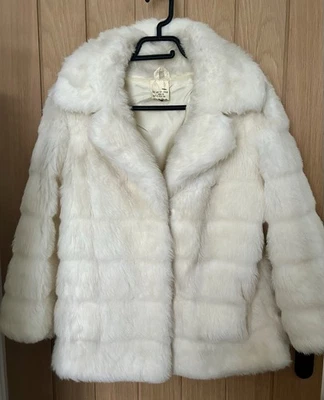 Retro Vintage Astraka Made In Britain White Cream Faux Fur Jacket Size 12 Bride - Image 1 of 4