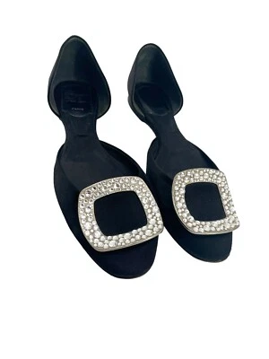 Roger Vivier Negro Chips Strass Talla EU 35 Cristal Satinado Hebilla d'Orsay Planos Foto 1 de 4