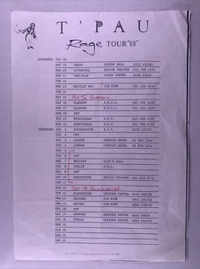 T'Pau Carol Decker Itinerary Original Rage UK Tour 1988 - Picture 1 of 12