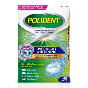 Tabletas limpiadoras antibacterianas blanqueadoras durante la noche Polident, 60 unidades - Imagen 1 de 10