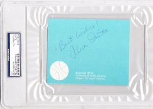 LEGENDARY!!! Dean Smith NORTH CAROLINA TAR HEELS Signed 4x5 Office Cut PSA/DNA - Picture 1 of 1