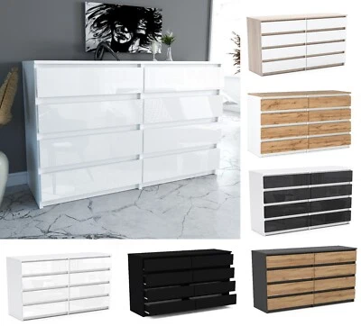 Kommode mit 8 Schubladen Sideboard Schubladenschrank Kleiderschrank Weiß Schwarz - Bild 1 von 4