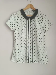 Tokito  City Ladies Sheer White Butterfly Blouse Work Business Corp Top Sz 8 EUC - Picture 1 of 5