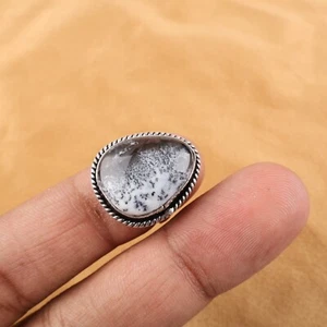 Natural Dendritic Opal Solitaire Ring Jewelry Size 7 925 Sterling Silver Plated - Picture 1 of 6