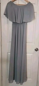 Robe maxi Show Me Your Mumu bleu moyen flottant épaules dénudées doublée taille élastique - Photo 1/7