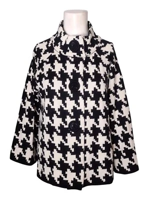 John Paul Richard Houndstooth Cardigan Sweater Size L Snap Front Classic Mock - Image 1 of 4