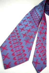 Neck Tie Vintage 50s Blue Magenta Space Invaders Acetate Foulard Tie 53" x 3.75" - Picture 1 of 6