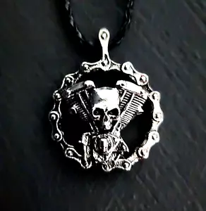 Totenkopf Schädel Anhänger Motorcycle V2 Kette Chain Herren Schmuck Biker 60cm - Bild 1 von 1