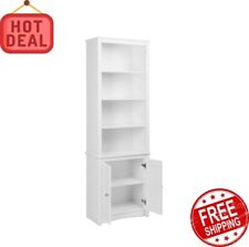 6-Shelf Bookcase with Shaker Doors, Adjustable Shelves, White
