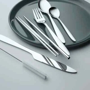 Silberbesteck Set Edelstahl Besteck Utensil Set mit Etui - Reise Camping - Bild 1 von 6