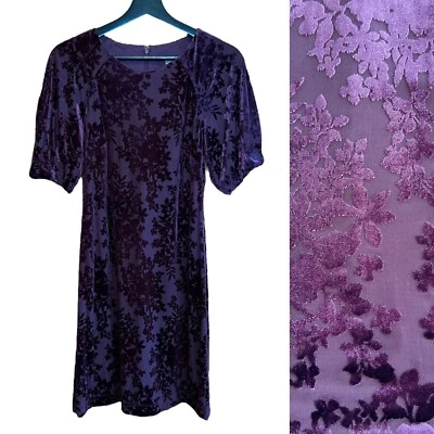 Tommy Hilfiger Velvet Burnout Dress Size 6 Purple Floral Coquette Party Cocktail - Image 1 of 4