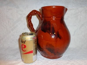 Jarra grande con mango de cuerda trenzada Redware esmaltada de cerámica Breininger, 1984 - Imagen 1 de 6