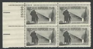 Vintage Unused US Postage Block 4 Cent Stamps WORLD REFUGEE YEAR - Picture 1 of 2
