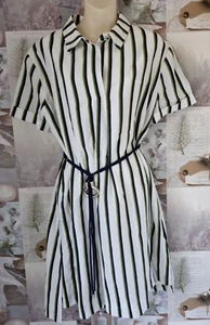Ted Baker Olivee Belted White Stripe Midi Shirt Short Sleeve Dress Size 3 UK 12 - Picture 1 of 7