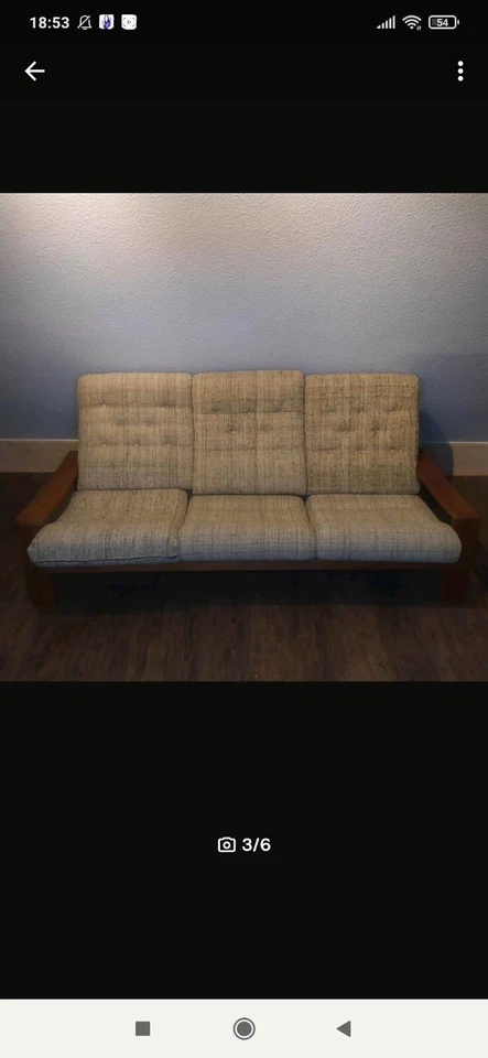 Sofá moderno danés de mediados de siglo Dinamarca lana de teca maciza tweed crema  Foto 1 de 1