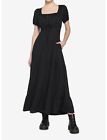 New! HOT TOPIC Women's Junior's MD Black Empire Maxi Dress Lace Up Detail Pocket