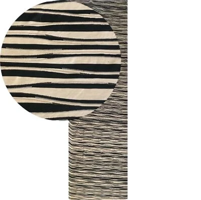 Vtg Double Knit Stretch Fabric  Textured Tan a RSS m Black Wavy Stripe 91" x 60" - Image 1 of 4