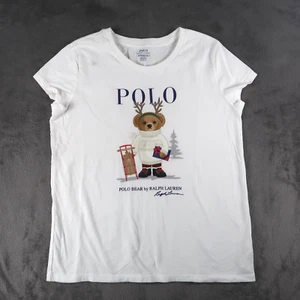 Polo Ralph Lauren Winter Polo Bear White T-Shirt Sz XL 16 Girl Youth - Picture 1 of 12