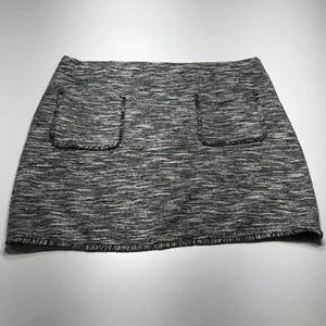 Loft Mini A-Line Gray Knit Tweed Fringed Pockets Dressy Night Out Skirt Size XL - Picture 1 of 12