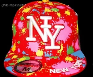 Cappello aderente rosso Ny splash, cappello da baseball punta piatta stampa all over City Hunter - Foto 1 di 3