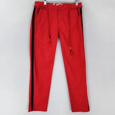 Pantalones Sundry Mujer 25 Rojo La Fete Terciopelo Rayas Tiro Medio Corto Frente Plano NUEVO Foto 1 de 4